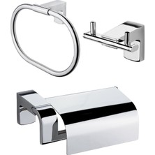 Ahlez Premium Ikili Askılık + Yuvarlak Havluluk + Kapaklı Kağıtlık Banyo Seti