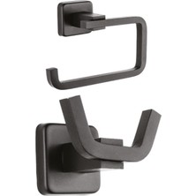 Ahlez Kare Mat Siyah Kapaksız Kağıtlık + Ikili Bornoz Askılık Ikili Banyo Seti