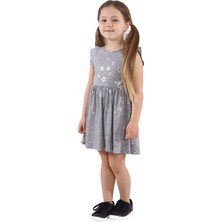 Silversun Silversunkids | Kız Çocuk Gri Renkli Yıldız Baskılı Kolları Fırfırlı Örme Elbise | Ek 218494