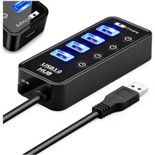 Wozlo 4 Port USB 3.0 Hub + 1 Port 2.1A USB Hızlı Şarj Çıkışlı Adaptörlü Ledli On/off USB Çoklayıcı