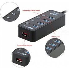 Wozlo 4 Port USB 3.0 Hub + 1 Port 2.1A USB Hızlı Şarj Çıkışlı Adaptörlü Ledli On/off USB Çoklayıcı