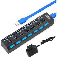 Wozlo 7 Port USB 3.0 Çoklayıcı Hub Adaptörlü Ledli On/off Anahtarlı