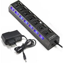 Wozlo 7 Port USB Hub Çoklayıcı Adaptörlü On / Off Anahtarlı Ledli