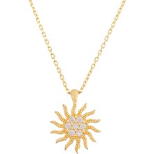 Prenses Pırlanta Kadın 14 Ayar Altın Minimal Taşlı Güneş Kolye