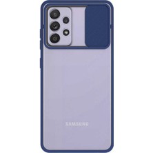 Case World Samsung Galaxy A52 ile Uyumlu Kapak Lensi Açılır Kapanır Kamera Korumalı Silikon ile Uyumlu Kılıf - Lacivert