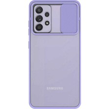 Case World Samsung Galaxy A52 ile Uyumlu Kapak Lensi Açılır Kapanır Kamera Korumalı Silikon ile Uyumlu Kılıf - Lila