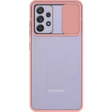 Case World Samsung Galaxy A52 ile Uyumlu Kapak Lensi Açılır Kapanır Kamera Korumalı Silikon ile Uyumlu Kılıf - Pudra