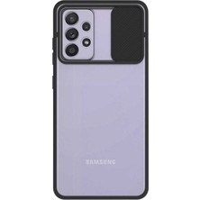 Case World Samsung Galaxy A52 ile Uyumlu Kapak Lensi Açılır Kapanır Kamera Korumalı Silikon ile Uyumlu Kılıf - Siyah