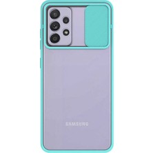 Case World Samsung Galaxy A52 ile Uyumlu Kapak Lensi Açılır Kapanır Kamera Korumalı Silikon ile Uyumlu Kılıf - Turkuaz