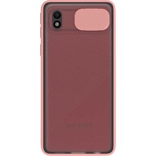 KZY Samsung Galaxy A01 Core Kapak Lensi Açılır Kapanır Kamera Korumalı Silikon Kılıf - Pudra