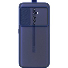 KZY Oppo Reno 2z Kapak Lensi Açılır Kapanır Kamera Korumalı Silikon Kılıf - Lacivert