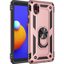 KZY Samsung Galaxy A01 Core Kapak Military Yüzüklü Stantlı Panzer Tank Kılıf - Rose Gold