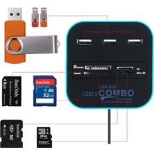 Wozlo 3 Port USB 2.0 Hub Çoklayıcı + USB Kart Okuyucu