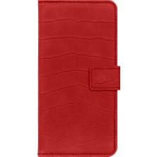 Fitcase Oppo A73 Kılıf Kroko Desen Kapaklı Cüzdanlı Kırmızı