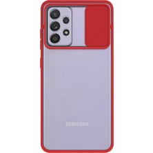 Caseart Samsung Galaxy A52 Kapak Lensi Açılır Kapanır Kamera Korumalı Silikon Kılıf - Kırmızı