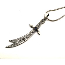 Pigado 925 Ayar Gümüş Zirkon Taşlı Işlemeli Zülfikar Kılıcı Kolye