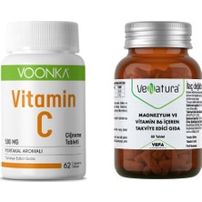 Voonka Vitamin C 500 Mg 62 Çiğneme Tableti + Venatura Magnezyum ve Vitamin B6 60 Tablet