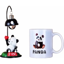 Hediyekanalı  Panda 2'li Set Panda Masa Lambası Işıklı Biblo Panda Kupa