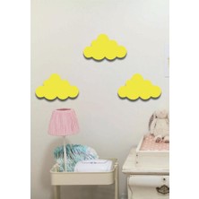 Hellove Sarı Bulut 3 Lü Set Ahşap Duvar Dekoru Çocuk Odası Süsü.