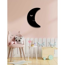 Hellove Siyah Aydede Çocuk Odası Ahşap Duvar Süsü 32X22CM