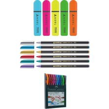 Adel - Edding - Faber Castell 21 Renk Fosforlu Kalem Seti + Inn Boyanabilir Kalemlik Hediyeli