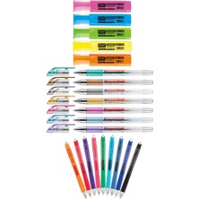 Kraf - Edding - Serve 21 Renk Fosforlu Kalem Seti + Inn Boyanabilir Kalemlik Hediyeli