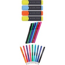 Adel - Globox - Serve 19 Renk Fosforlu Kalem Seti + Inn Boyanabilir Kalemlik Hediyeli