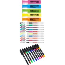 Kraf - Edding - Pensan 25 Renk Fosforlu Kalem Seti + Inn Boyanabilir Kalemlik Hediyeli