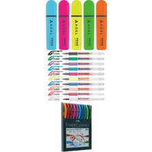 Adel - Edding - Faber Castell 25 Renk Fosforlu Kalem Seti + Inn Boyanabilir Kalemlik Hediyeli