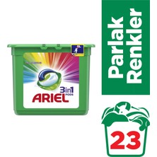 Ariel 3'ü 1 Arada Pods 23 Yıkama Sıvı Çamaşır Deterjanı Kapsülü Parlak Renkler