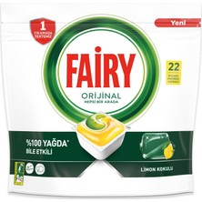 Fairy Hepsi Bir Arada Bulaşık Makinesi Deterjanı Tableti / Kapsülü Limon Kokulu 22 Yıkama