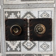 Alfa Tasarım Atölyesi Altın Mıknatıslı Kare Hakiki Deri Çanta Çıtçıtı