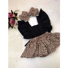 Miray Bebe Bandanalı Leopar Desen Salopet Takım