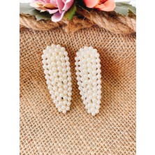 Yeşim Aksesuar 2 Adet Beyaz Incili Çıtçıt Toka, Inci Yan Toka Seti Küçük Boy