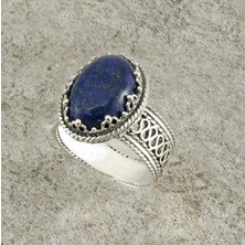 Filigran Silver 925 Ayar Gümüş Otantik Tektaş El Işçiliği Telkari Doğal Lapis Lazuli Taş Kadın Yüzük