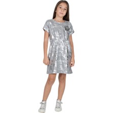 Silversun Silversunkids | Kız Genç Gri Melanj Renkli Belden Lastikli Parlak Örme Elbise | Ek 315921