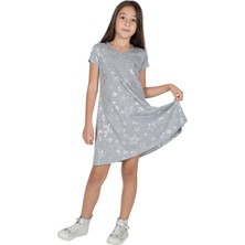 Silversun Silversunkids | Kız Genç Gri Melanj Renkli Yıldız Baskılı Kısa Kollu Elbise Örme Elbise | Ek 315919