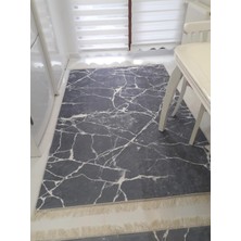 STY Home Mablet Gri Kaymaz Tabanlı Yıkanabilir Halı Kilim Yolluk Dijital Baskı Gri
