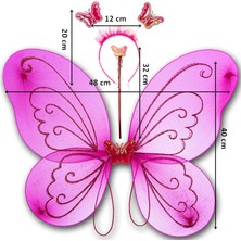 Süsle Bebek ve Parti Kelebek Kanat, Asa ve Taç 3'lü Set - Fuşya