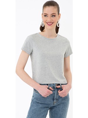 Pierre Cardin Kadın Gri Melanj Crop Top Fit T-Shirt 50243096-VR086