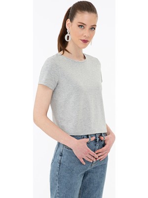 Pierre Cardin Kadın Gri Melanj Crop Top Fit T-Shirt 50243096-VR086