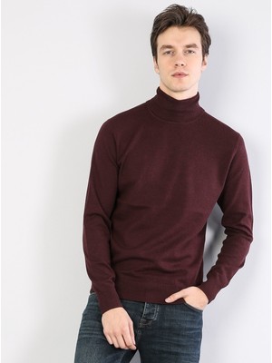 Colins  Slim Fit Balikci Erkek Bordo Kazak