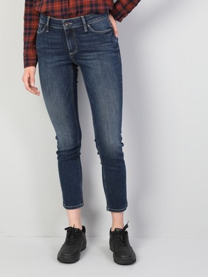 Colins 703 CARLA Orta Bel Düz Paça Slim Fit Mavi Kadın Jean Pantolon