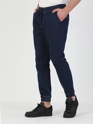 Colins 043 MARK Orta Bel Lastikli Jogger Fit Mavi Erkek Jean Pantolon