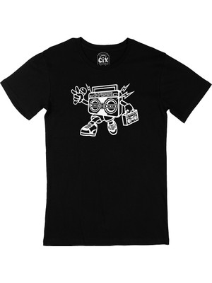 Cix Boom Box Beyaz Robotlu Siyah Tişört