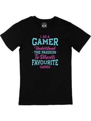 Cix Mor As A Gamer Siyah Tişört