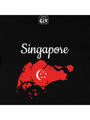 Cix Singapur Haritalı ve Bayraklı Siyah Tişört