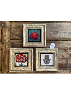 Oscar Stone Decor Çerçeveli Taş Duvar  Tablosu 20 x 20 cm 3 Lü Set
