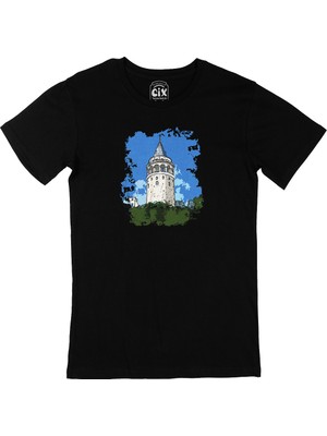 Cix Galata Kulesi Siyah Tişört