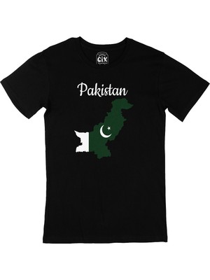 Cix Pakistan Haritalı ve Bayraklı Siyah Tişört